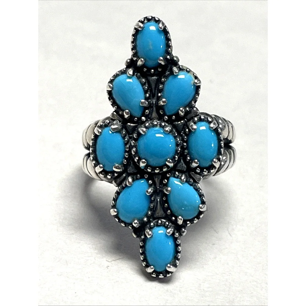 Carolyn Pollack 925 Sterling Silver Turquoise Cluster Ring Size 7.75 Statement